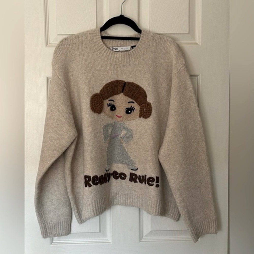 Women's Beige Sweater with Cartoon Design